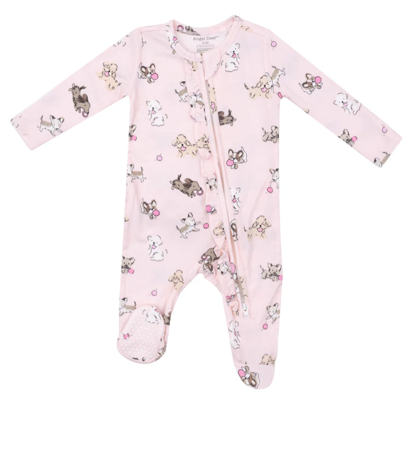 Angel Dear 2 Way Ruffle Zipper Footie- Fluffy Puppies