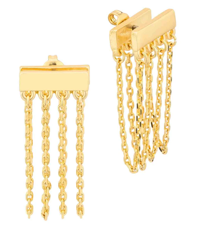 My Girl in LA Front and Back Drop Chain Tassel Post Back Earrings- Matte Gold