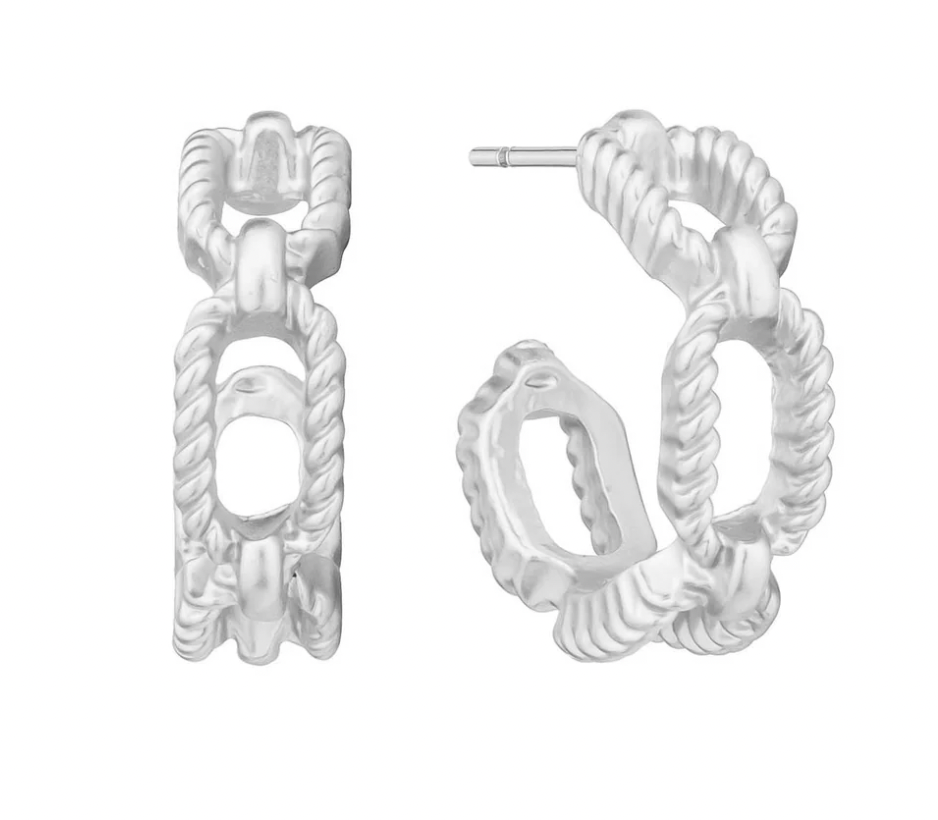 My Girl in LA Connected Chic Chain Link Post Back Huggie Earrings- Silver