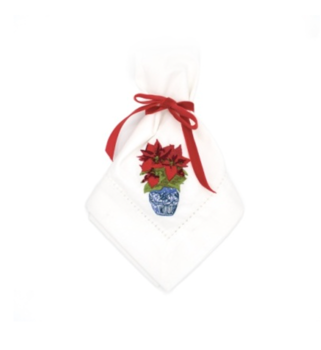 8 Oak Lane Poinsettias Embroidered Dinner Napkin