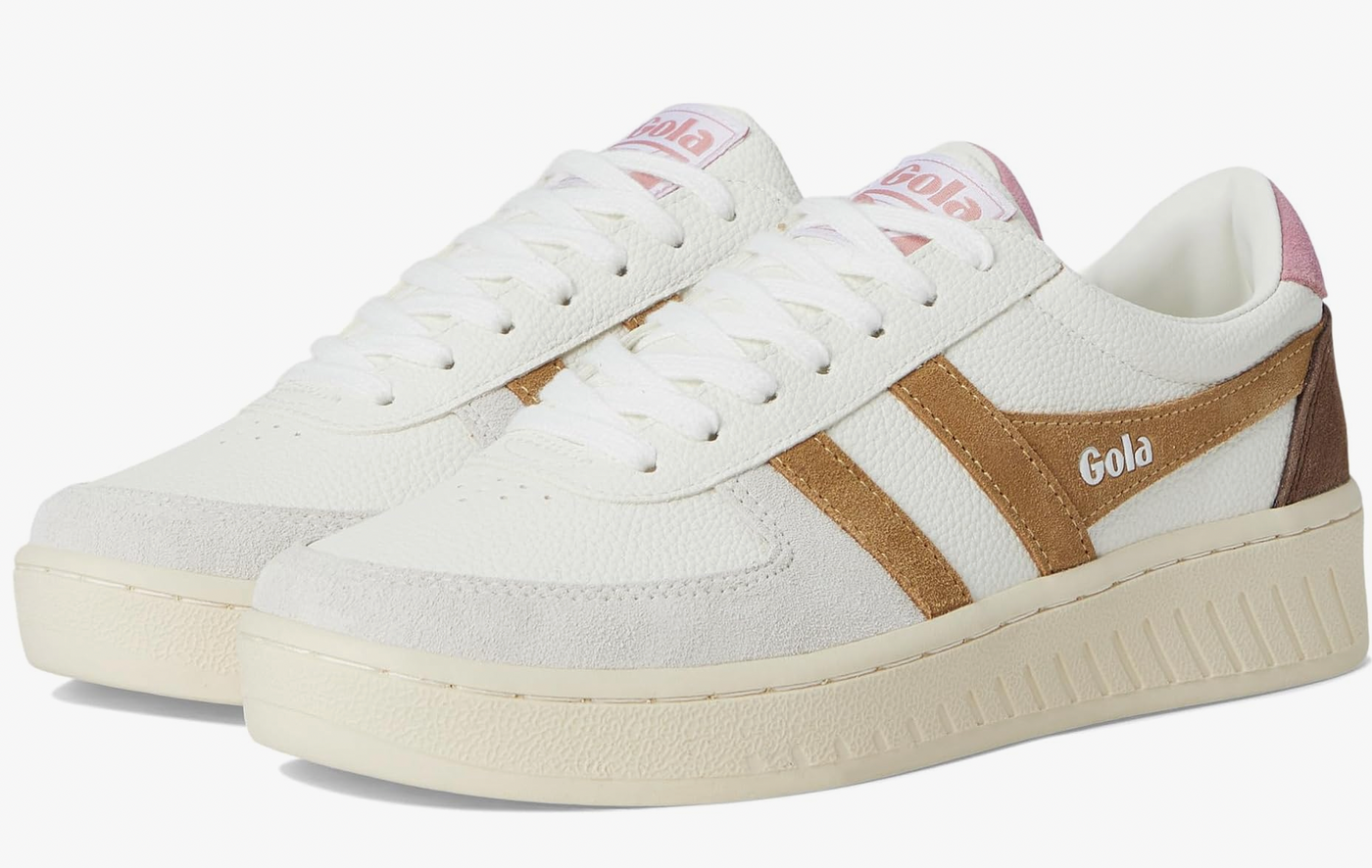 Gola Grandslam Trident Sneaker in White/Brown Sugar/Dusty Rose