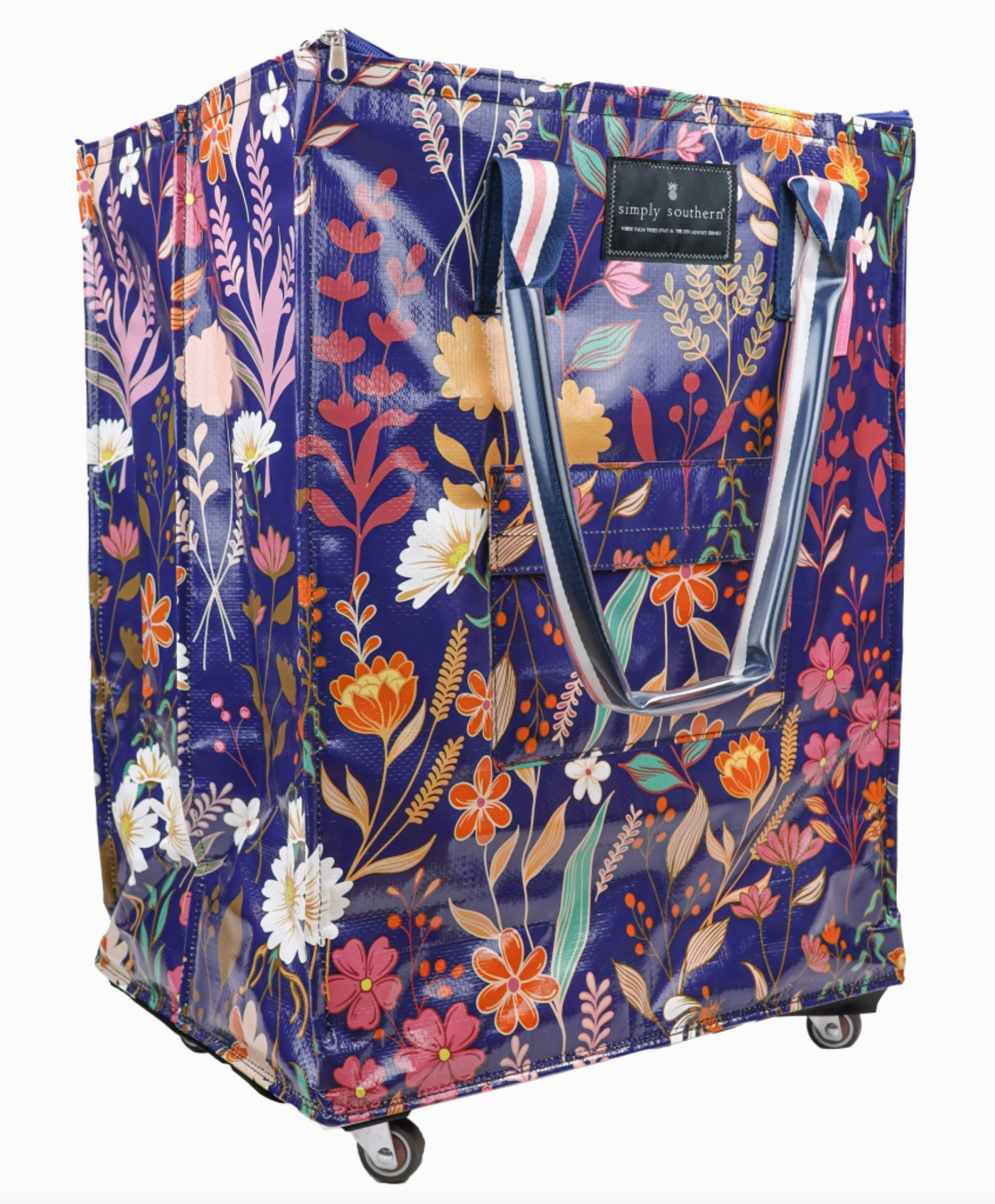 Simply Southern Rolling Tote Bag in Navy Flower