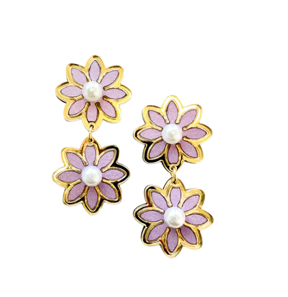 Bohemian Gemme Small Lavender Double Daisy Earrings