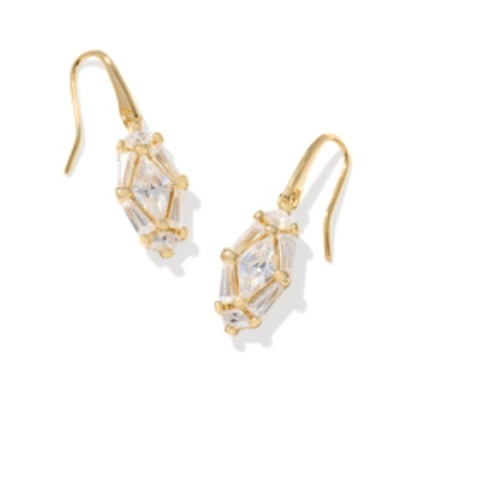 Kendra Scott Gold Lindy Rae Lee Drop Earrings in White Crystal