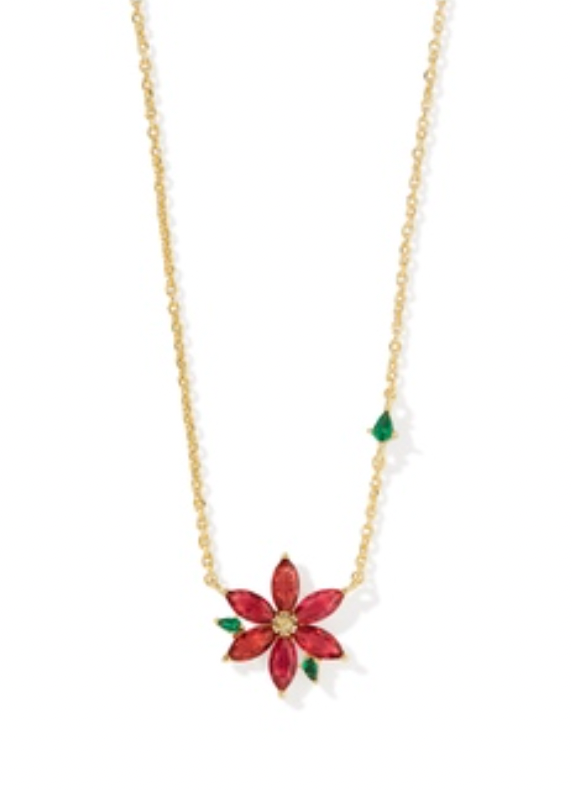 Kendra Scott Gold Poinsettia Short Pendant Necklace in Red Mix