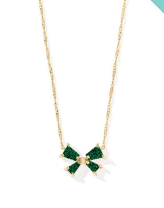 Kendra Scott Blair Bow Small Short Pendant Necklace in Emerald Drusy