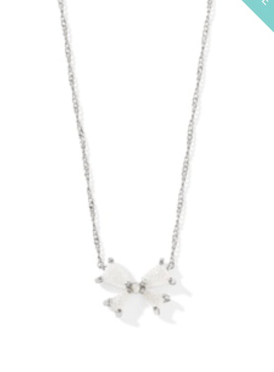 Kendra Scott Blair Bow Small Short Pendant Necklace in Silver Iridescent Drusy