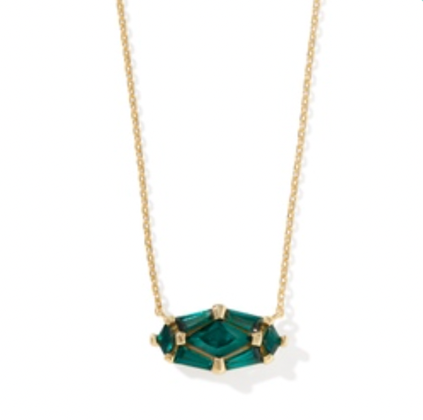 Kendra Scott Gold Lindy Rae Elisa Short Pendant Necklace in Green Crystal