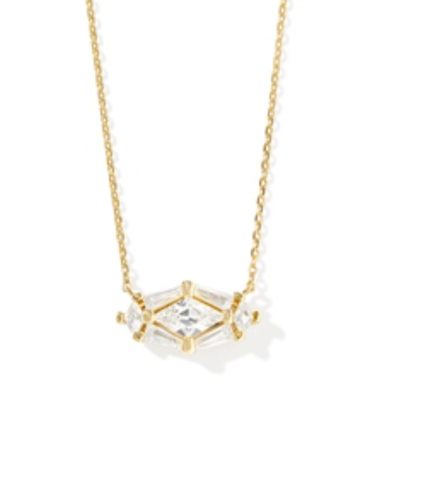 Kendra Scott Gold Lindy Rae Elisa Short Pendant Necklace in White Crystal