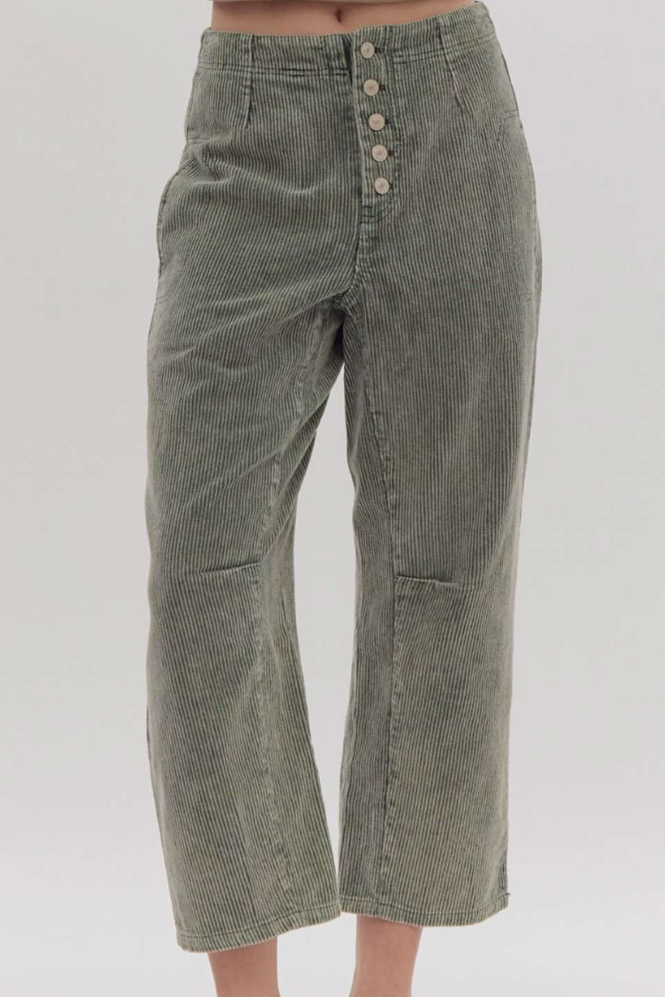 Olive Corduroy Button Detail Pants