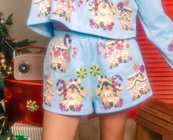 Queen of Sparkles Light Blue Gingerbread Houses Shorts