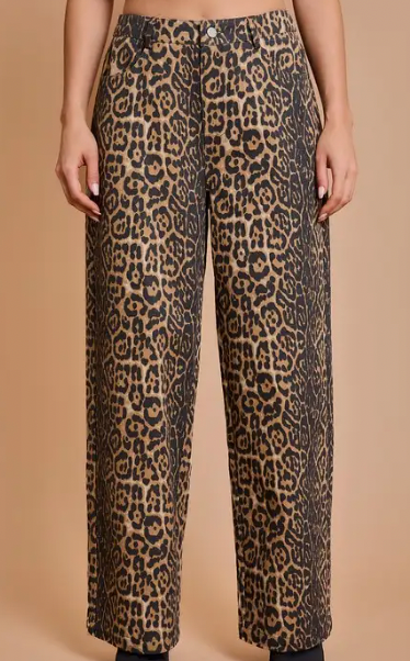 Tan and Charcoal Leopard Wide Leg Pants