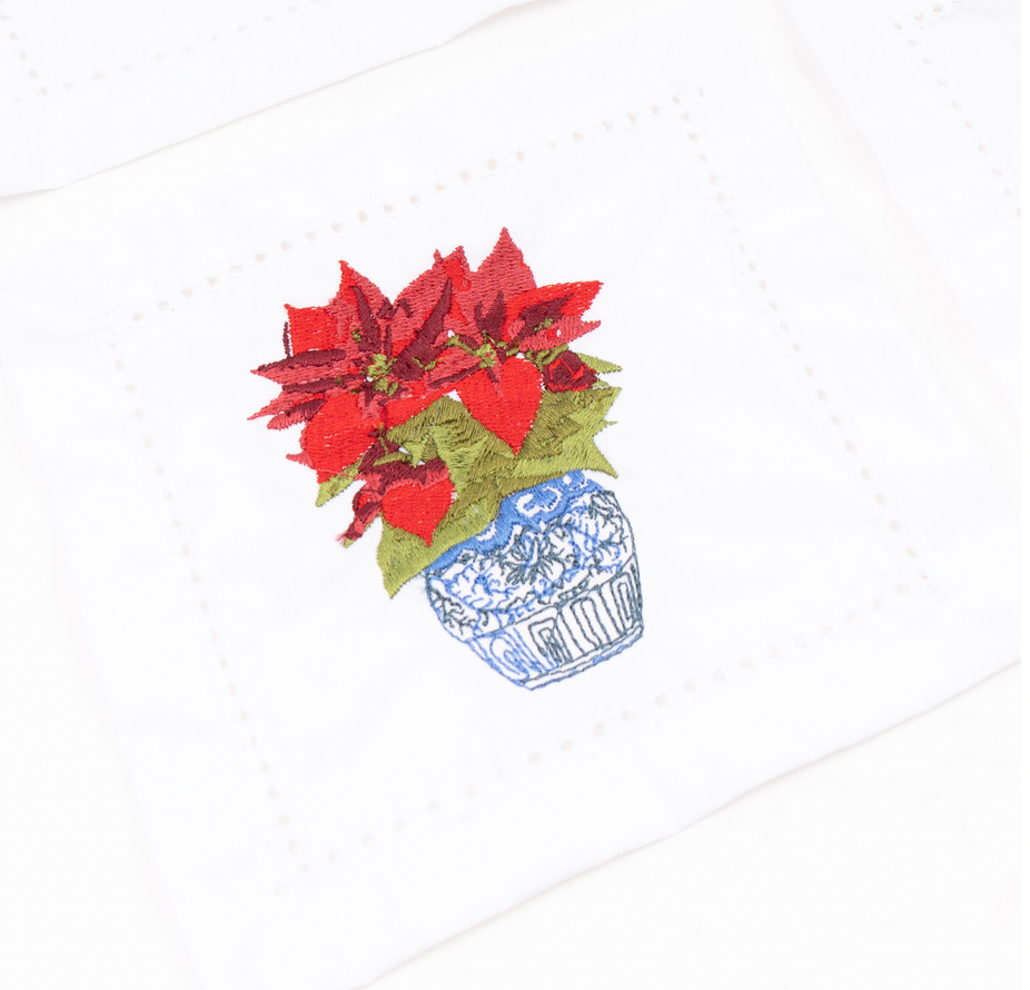 8 Oak Lane Poinsettias Embroidered Cocktail Napkin Set