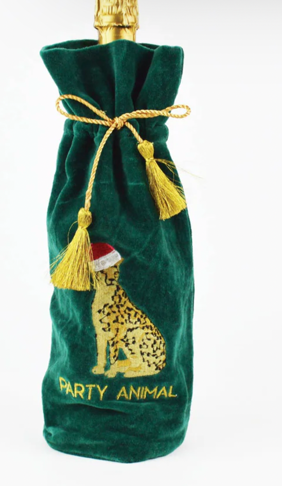 8 Oak Lane Leopard Embroidered Wine Bag