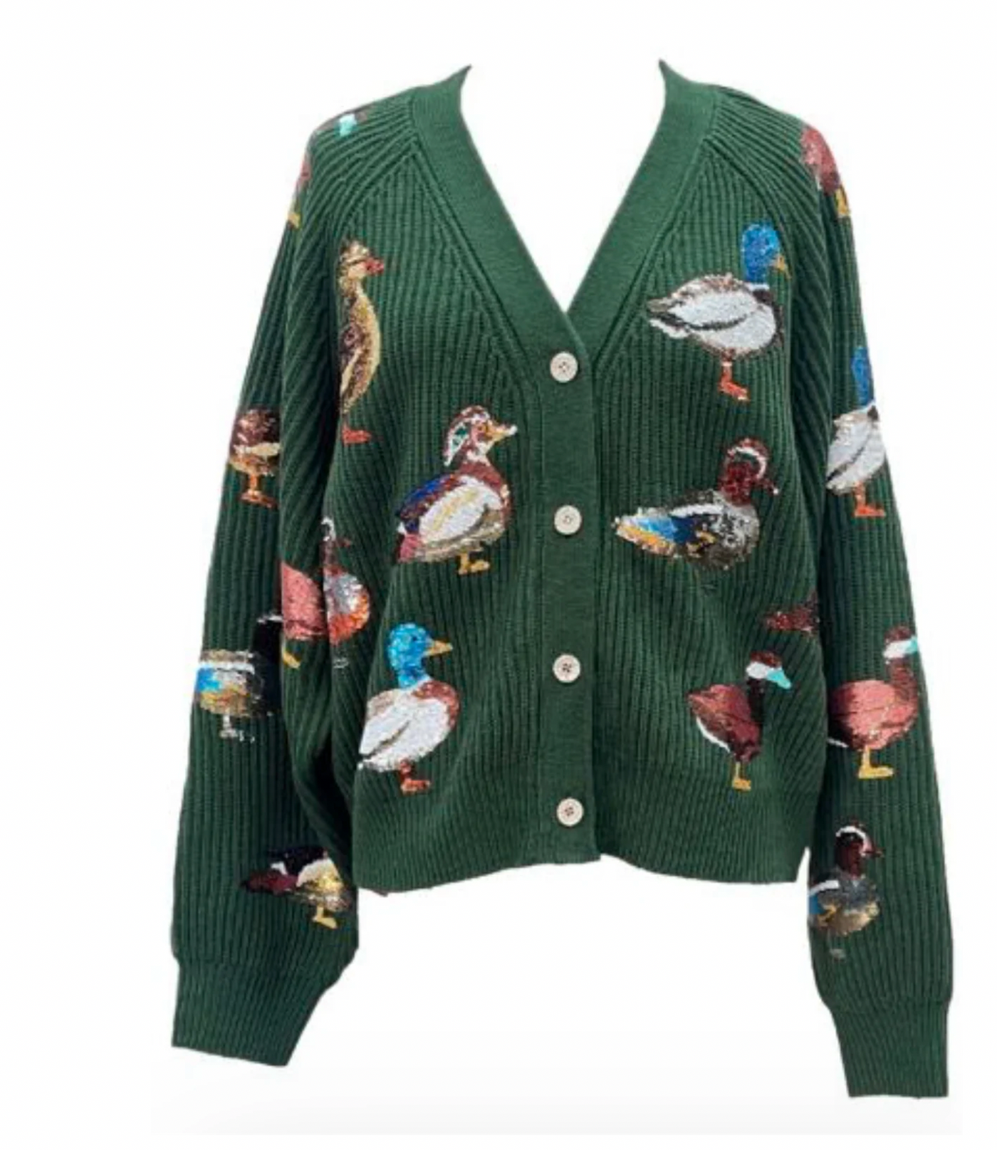 Queen of Sparkles Dark Green Scattered Duck Cardigan