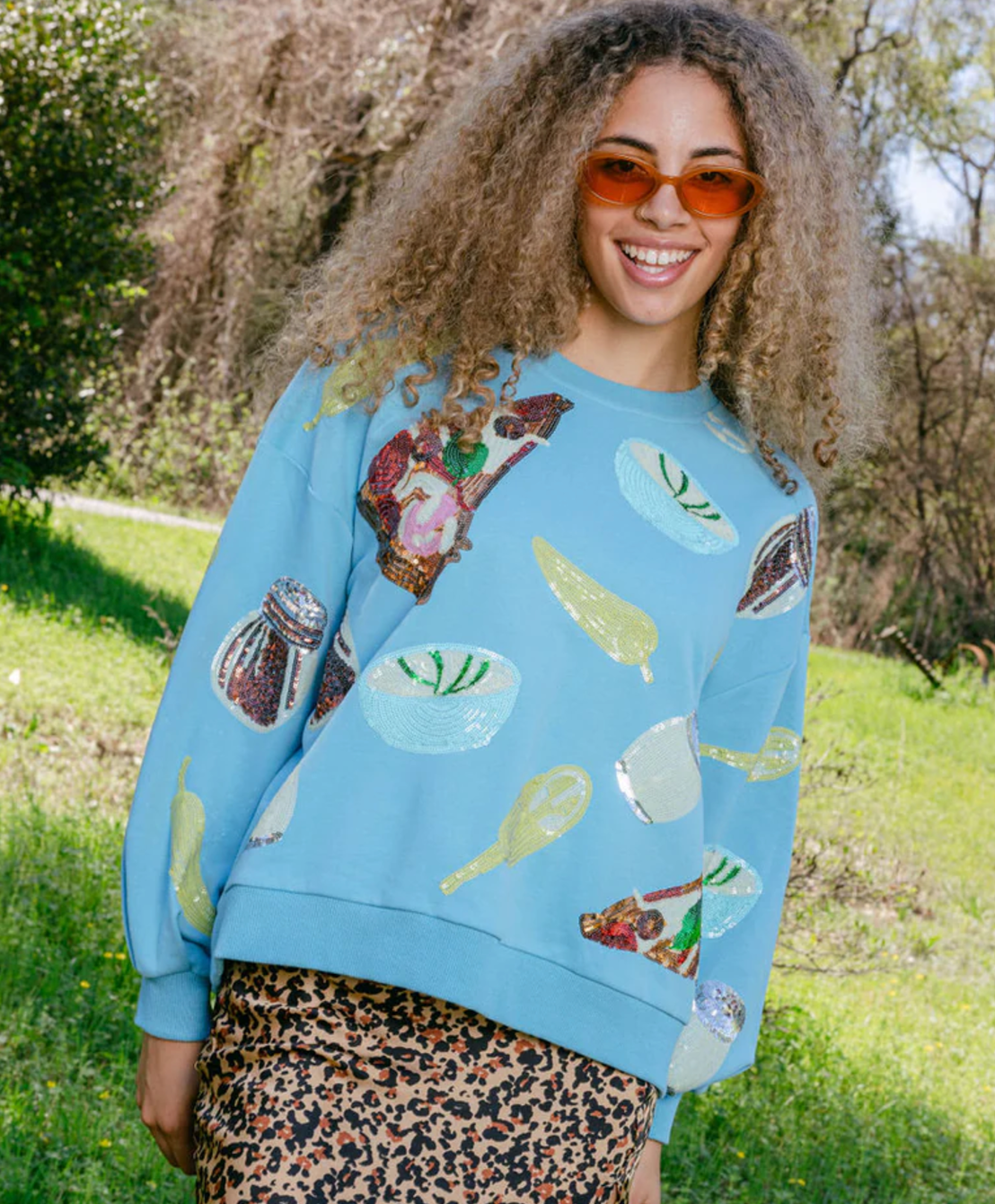 Queen of Sparkles Aqua Scattered Pizza Icon Sweatshirt