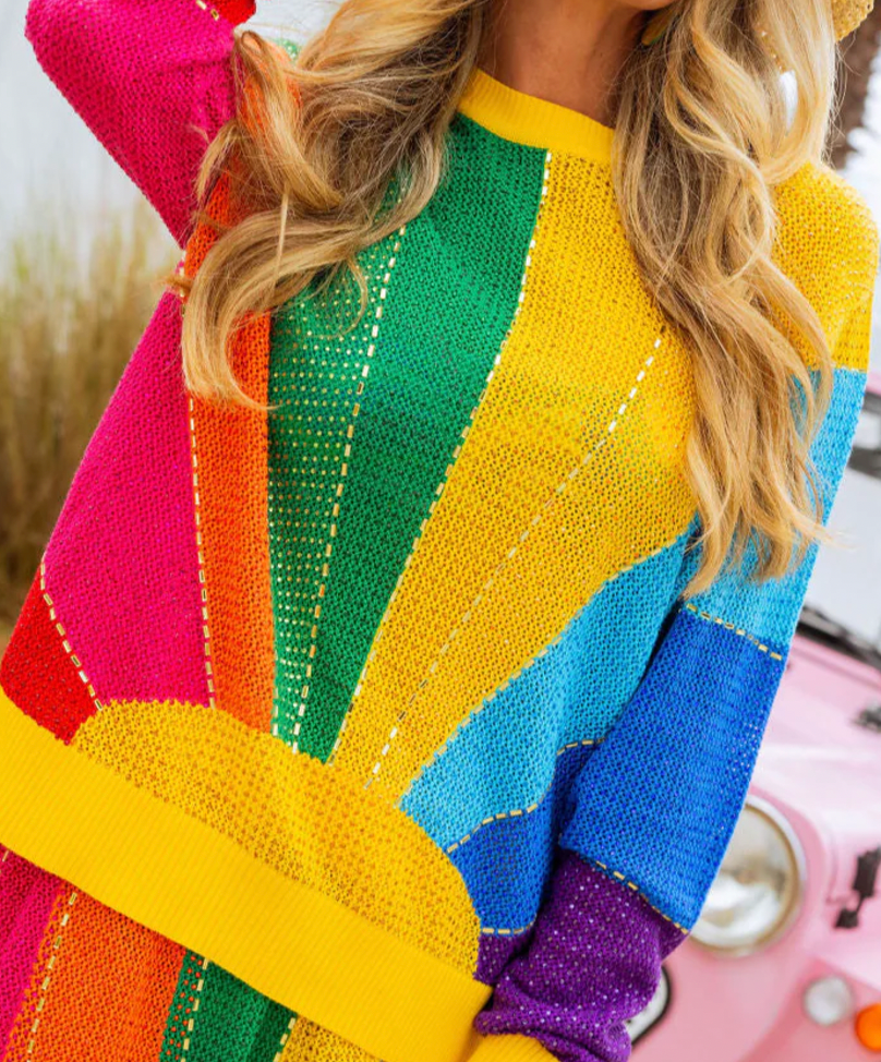 Queen of Sparkles Rainbow Sunshine Rhinestone Sweater