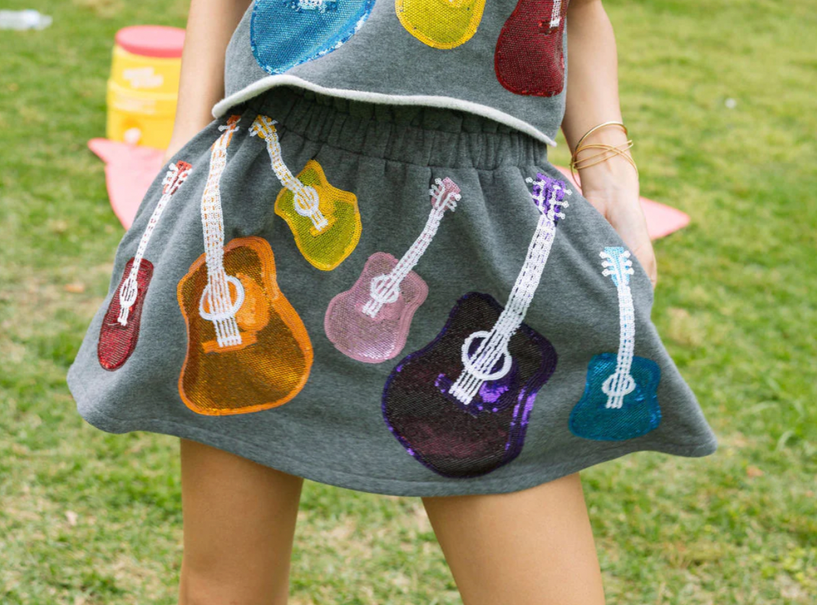 Queen of Sparkles Grey & Rainbow Guitar Skort