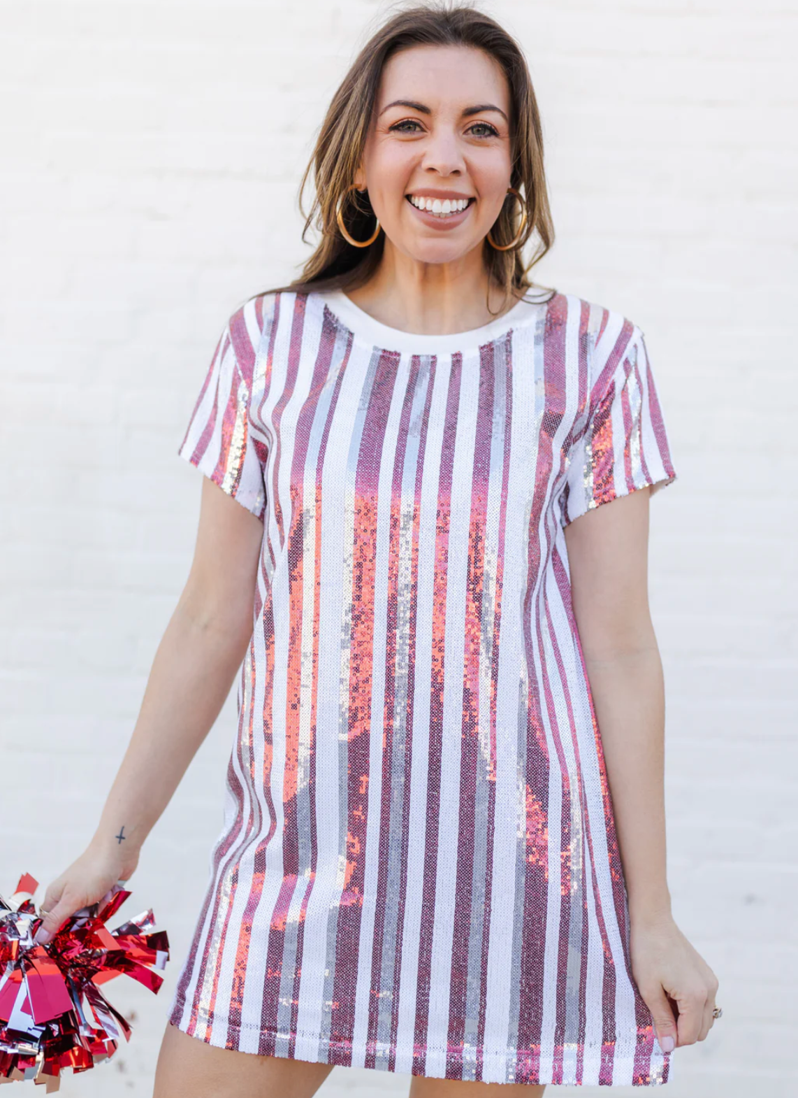 Mary Square Julia Sequin Dress in Crimson/White