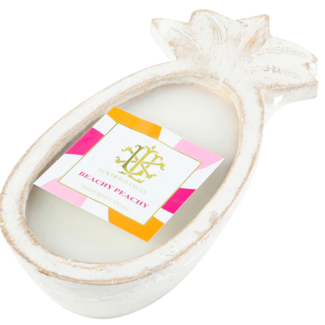 Lux Fragrances White Washed Dough Bowl Pineapple Candle - Beachy Peachy