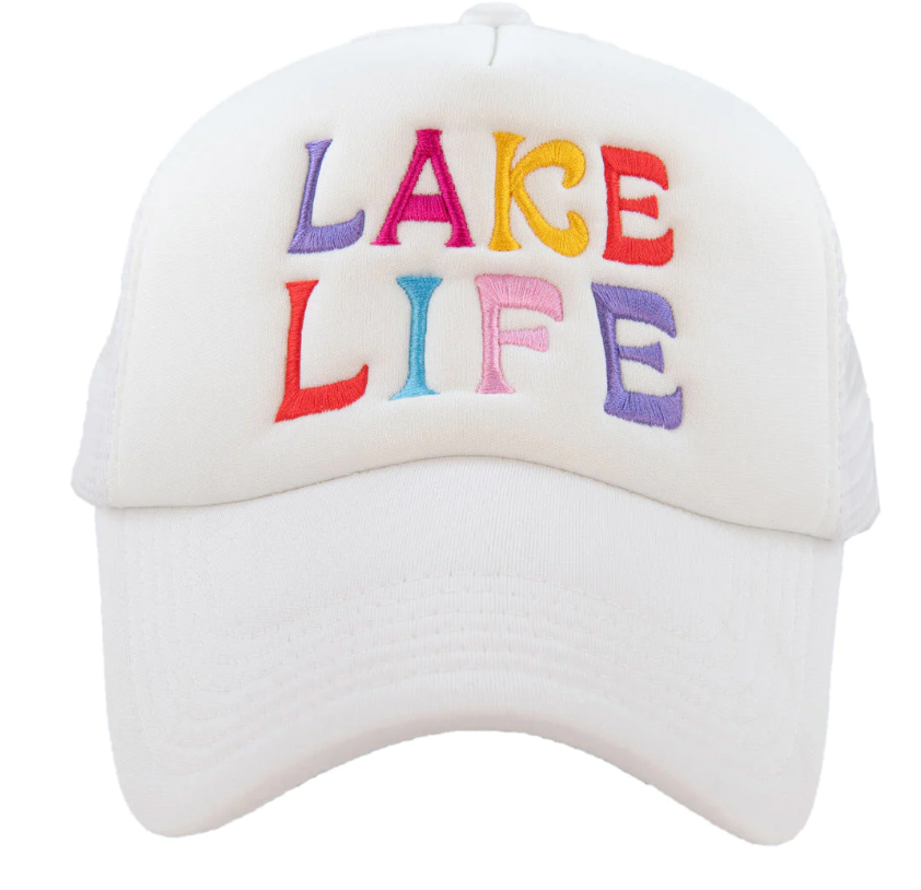 Multicolor Lake Life Trucker Hat All White