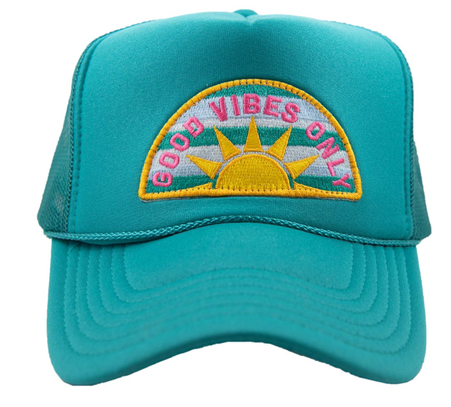 Good Vibes Patch Trucker Hat Deep Teal