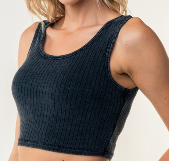 Black Ribbed Knit Square Neck Crop Top