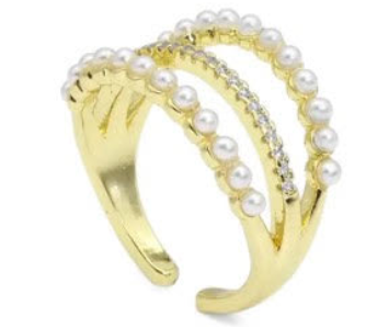 Lauren Kenzie Gold Layered Pearl Adjustable Ring