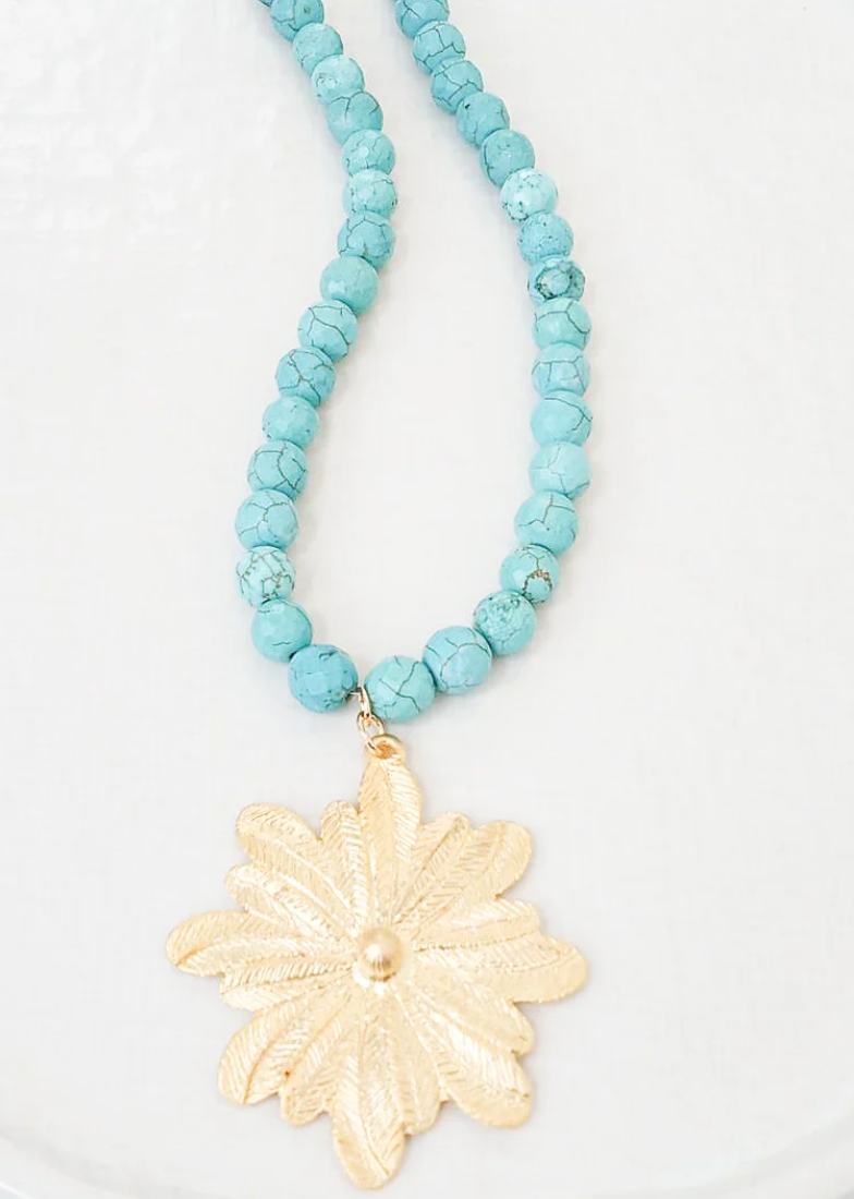 Virtue Jewelry Gemstone Flower Necklace - Turquoise