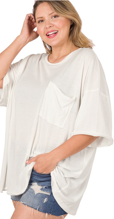 Heathered Oversized Comfy Pocket Boyfriend Tee