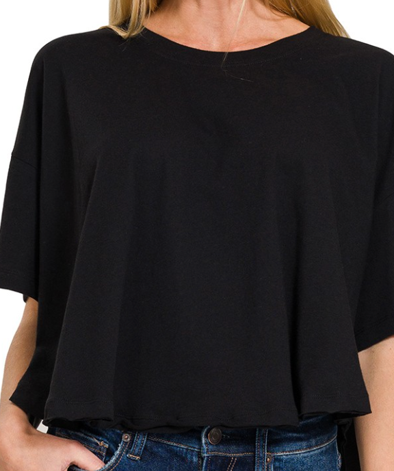 Cotton Round Neck Oversized Crop Tee