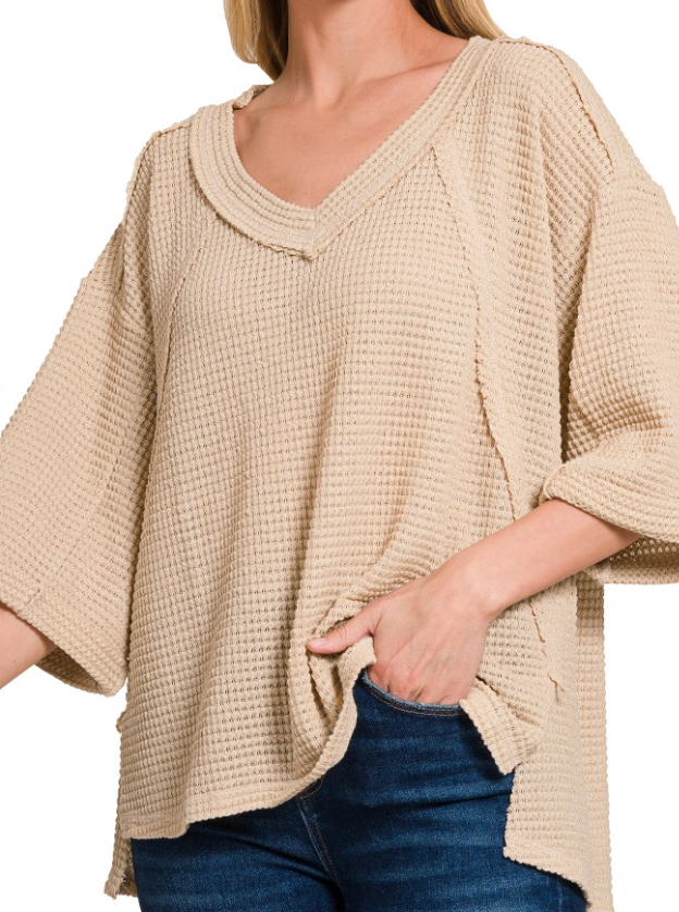 Oversized Brushed Waffle Exposed Seam Top