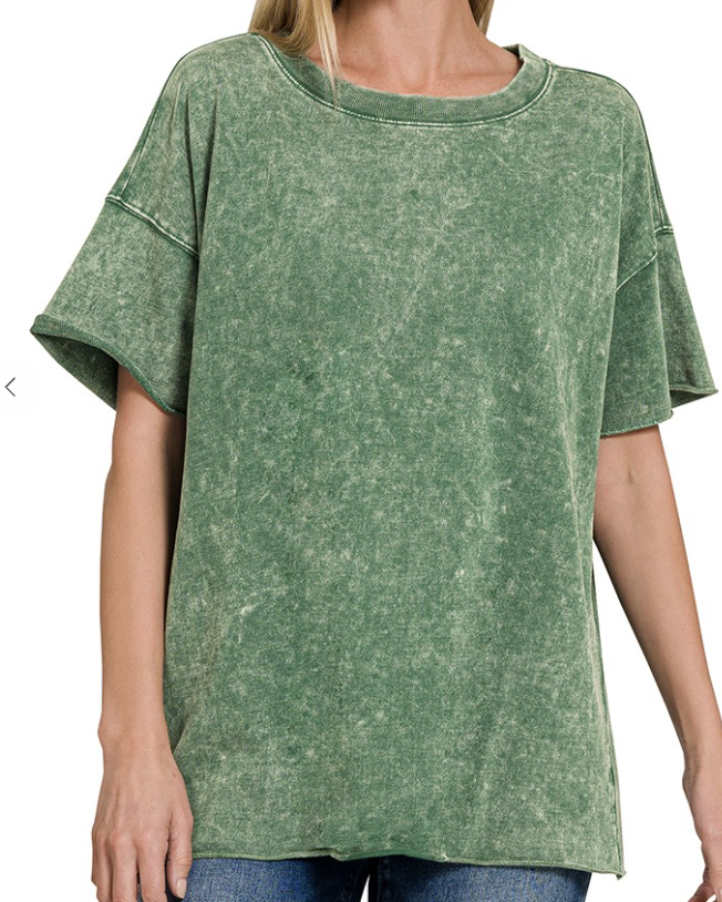 Mineral Wash Scoop Neck Raw Seam Oversized Tee