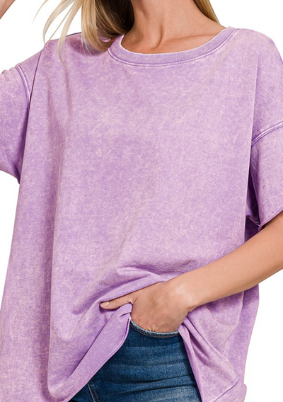 Mineral Wash Scoop Neck Raw Seam Oversized Tee