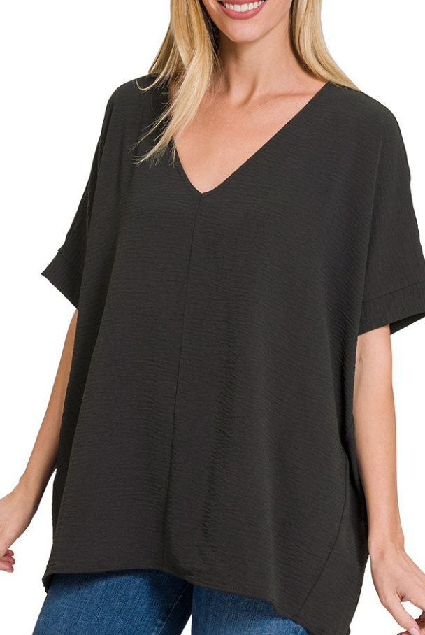 Oversized Exposed Seam Textured Flowy Blouse