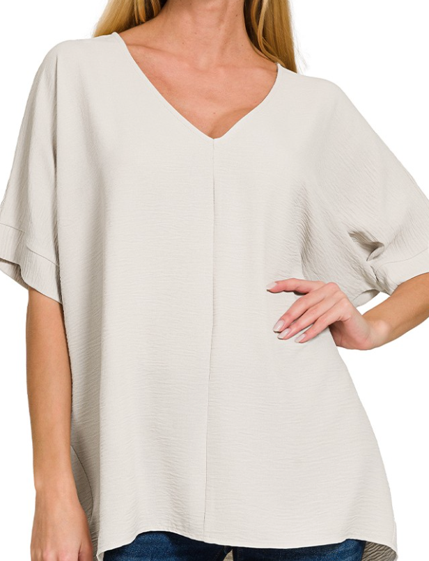 Oversized Exposed Seam Textured Flowy Blouse