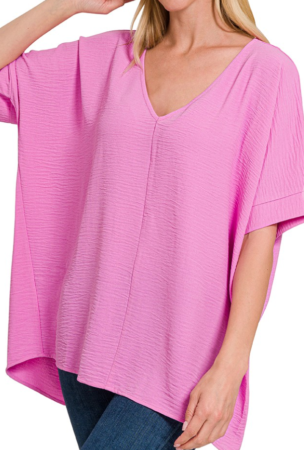 Oversized Exposed Seam Textured Flowy Blouse