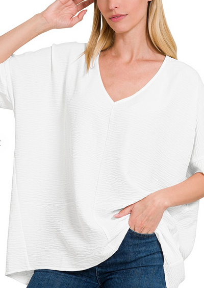 Oversized Exposed Seam Textured Flowy Blouse