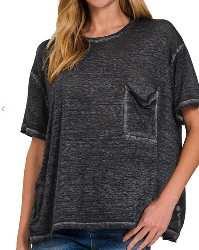 Oversized Burnout Washed Raw Edge Pocket Tee