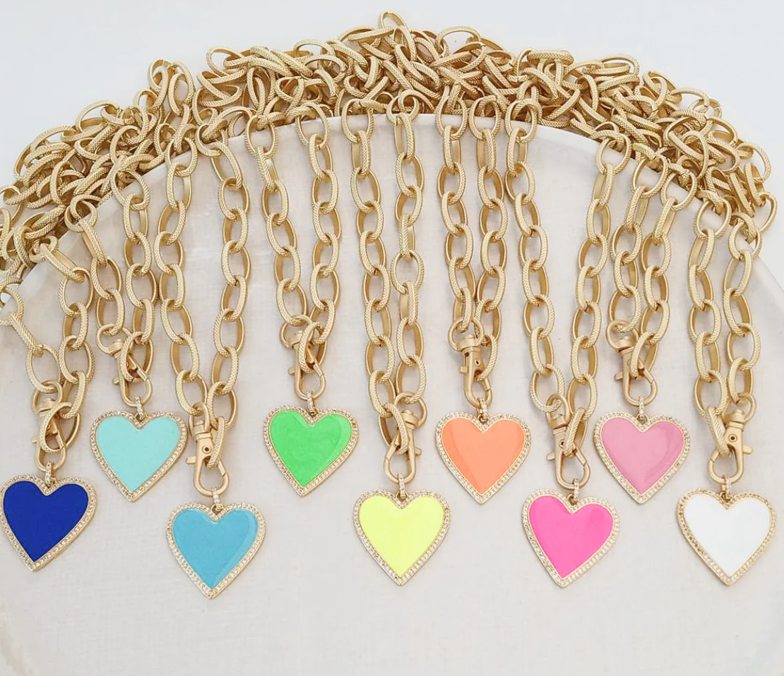 Virtue Etched Chain Enamel Heart Necklace