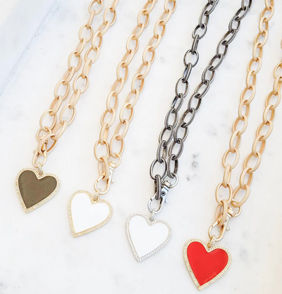 Virtue Etched Chain Enamel Heart Necklace