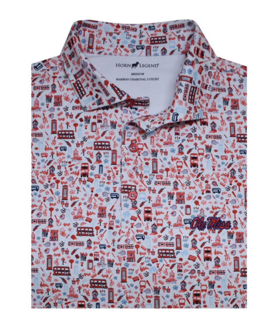 Horn Legend Ole Miss Double Decker Print Polo