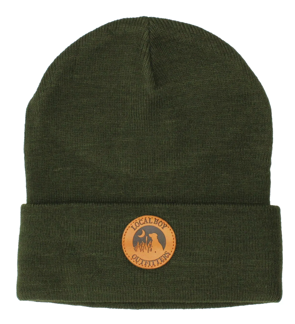 Local Boy Leather Patch Beanie in Olive