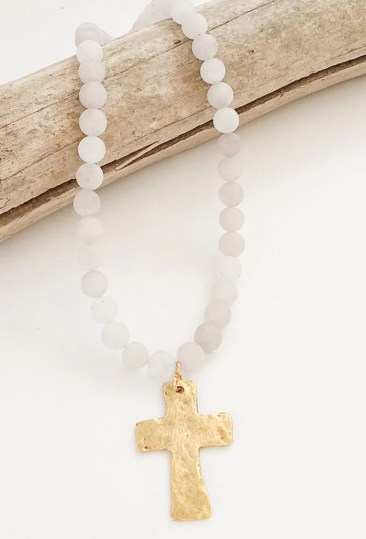 Virtue Gemstone Hammered Cross Necklace