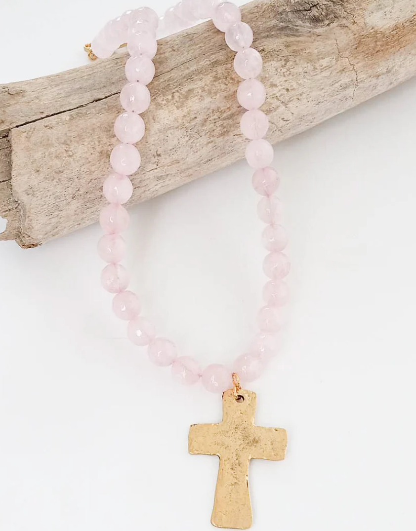 Virtue Gemstone Hammered Cross Necklace