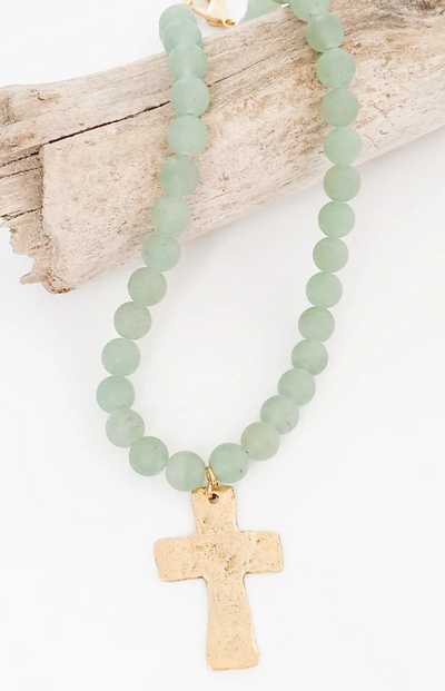 Virtue Gemstone Hammered Cross Necklace