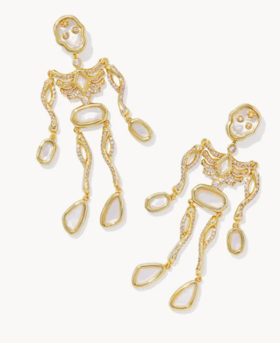 Kendra Scott Skeleton Gold Statement Earrings in Ivory Mother-of-Pearl