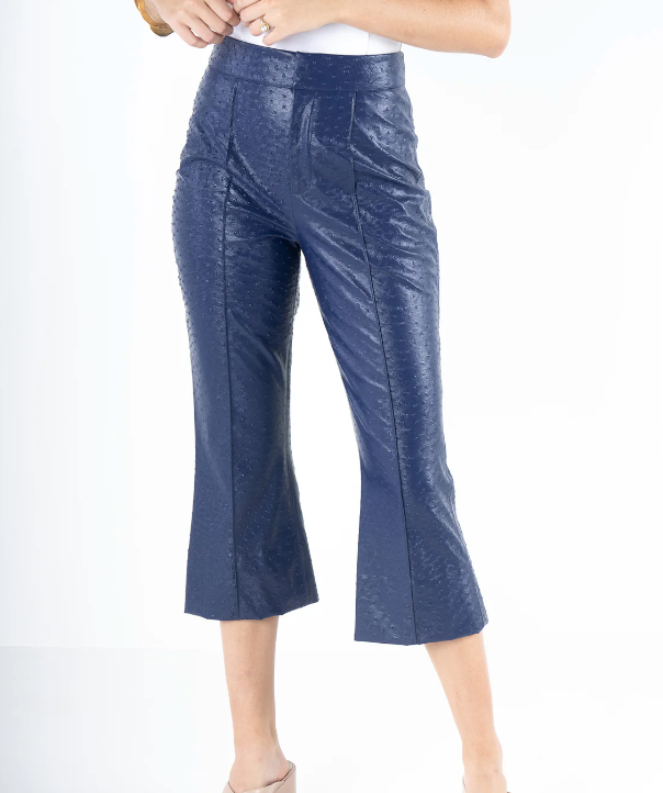 Emily McCarthy Saylor Pant in Navy Vegan Ostrich Leather