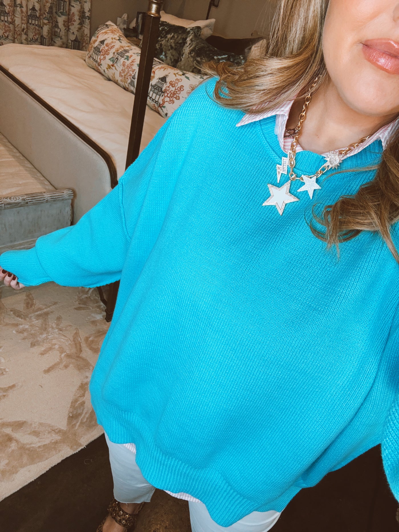 Aqua Oversized Knit Pullover