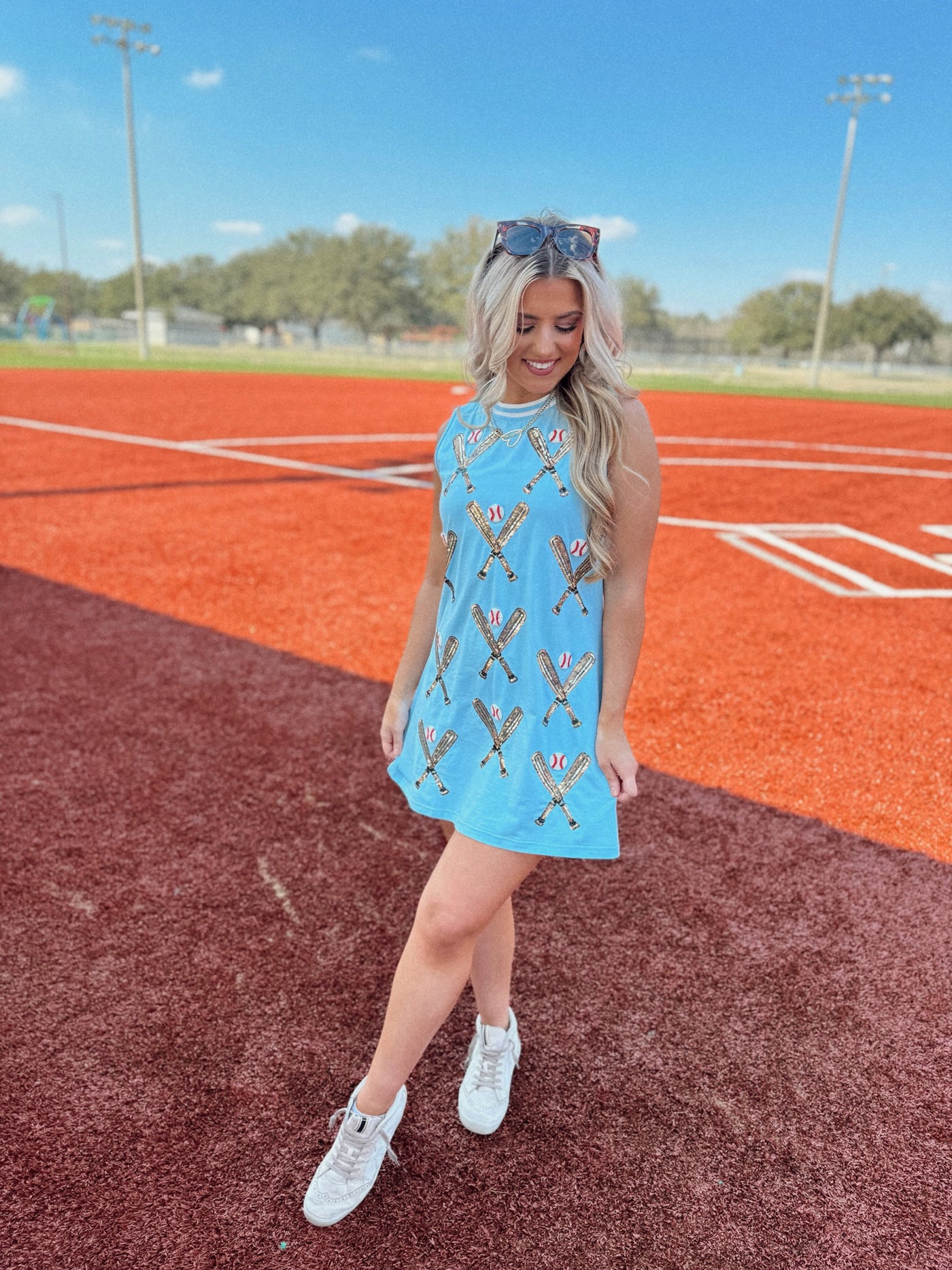 Queen Of Sparkles Light Blue Scattered Baseball Bat Tank Dress